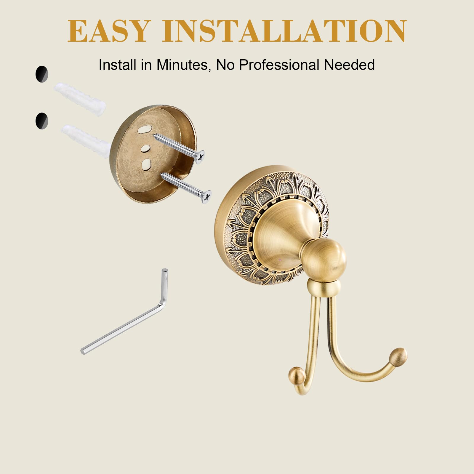 3er-Set Badezimmer Accessoires mit Antik-Gravur - Toilettenpapierhalter, Handtuchring & Doppelhaken - Langlebiges kratzfestes Metall Bad-Set für Bad & Gäste-WC - Klassisches Vintage Design