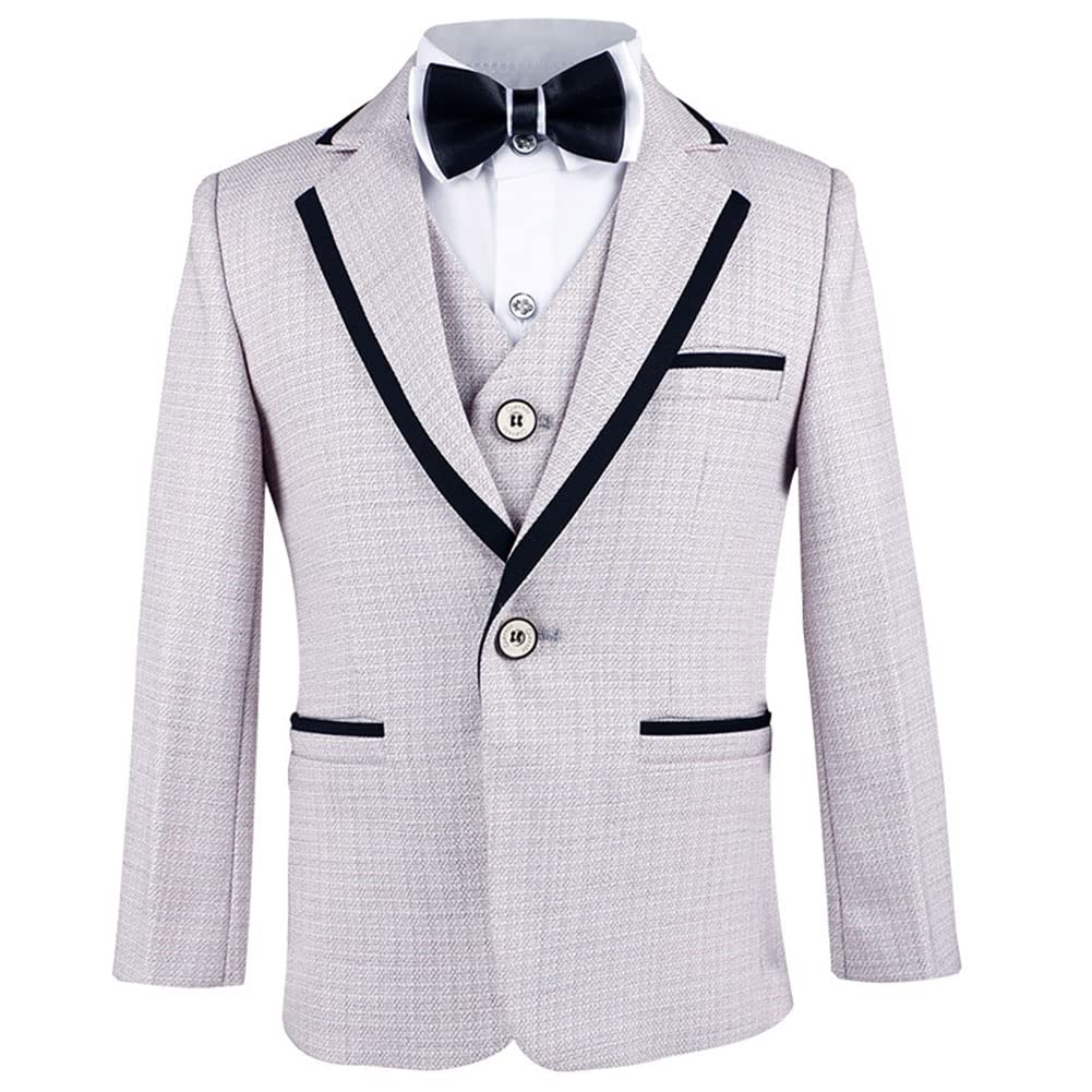 DAIHAN Infantil Traje de niño Actuación Boda Cumpleaños Fiesta Ceremonia Ropa Formal Conjunto de Smoking Chaleco de Vestir Blazer intura Elástica Pantalones Elegantes con Pajarita 2-7 años