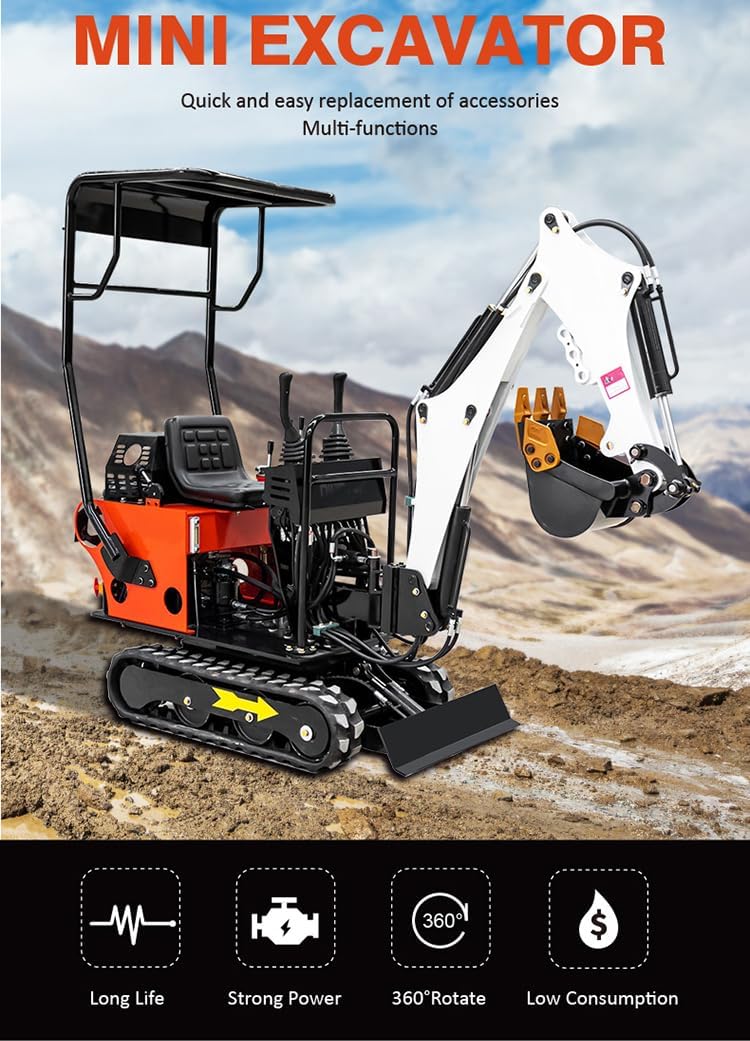1.0 Ton Mini Excavator, Small Crawler Excavator with High-Efficiency Hydraulic System, Compact Digger for Trenching & Road Repair