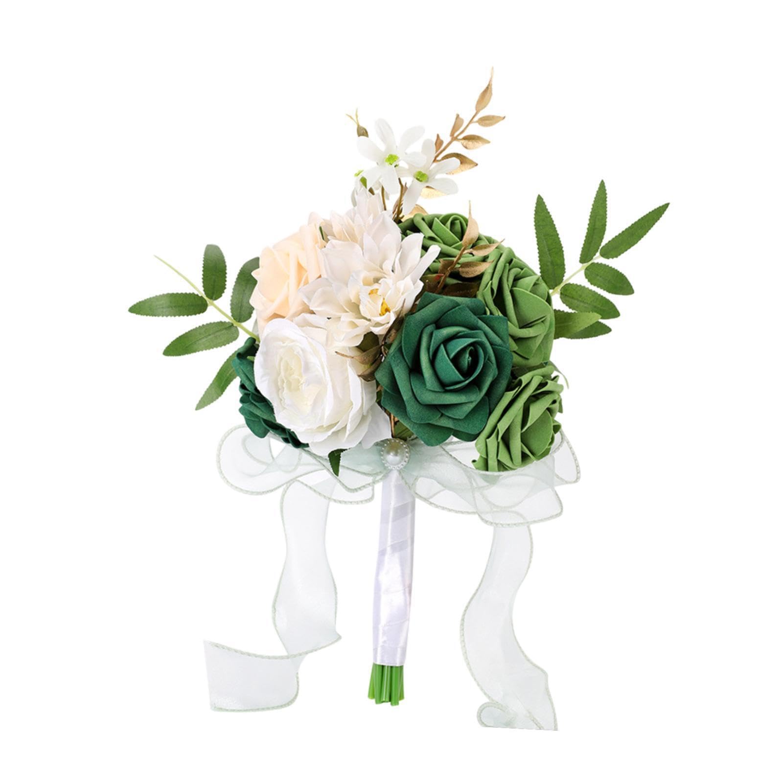 Alcxazs Green Brides Bridesmaid Bouquet Looks Lifelike Silky Bride Bouquets Elegant Wedding Flowers Bouquets Beautiful Hand Hold Arrangements Rustic Events, Height 29Cm