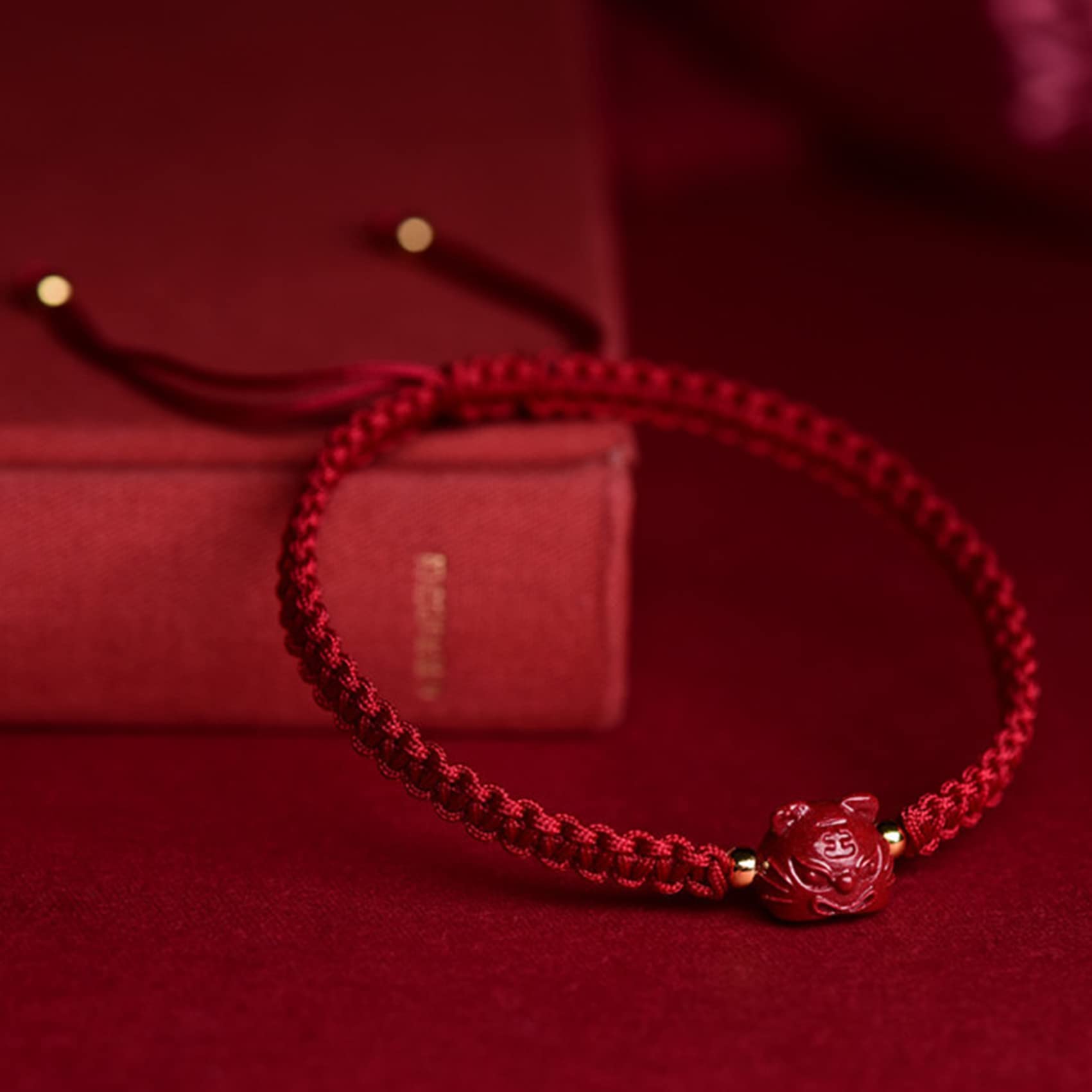 Pulsera de Cristal, 2 Pulseras de Hilo Rojo con talismán cinabrio, Pulsera roja for protección Ajustable