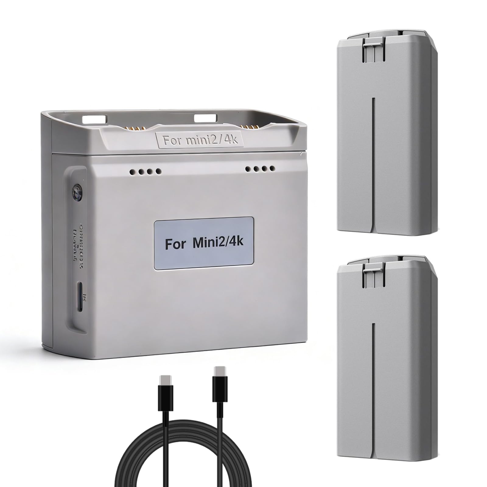 Mini 4K/2/SE Akku 2er-Pack mit Schnellladestation, 2400mAh, 7,7V 31Minuten Flugzeit, wiederaufladbarer Akku für DJI Mini 2 SE/Mini 4K Drohne