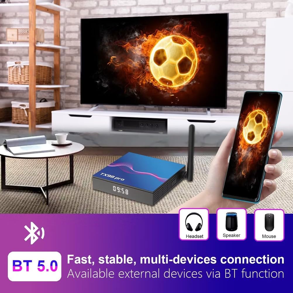 Box Android 14.0, TX98 PRO H618 Quad-Core 64Bit Cortex-A53 Mali 450 MP2 GPU Supporto 4K 3D 1080P 2.4/5.0Ghz WiFi BT5.0 10/100M Ethernet DLNA HDMI 2.0 H.265,4gb+32gb