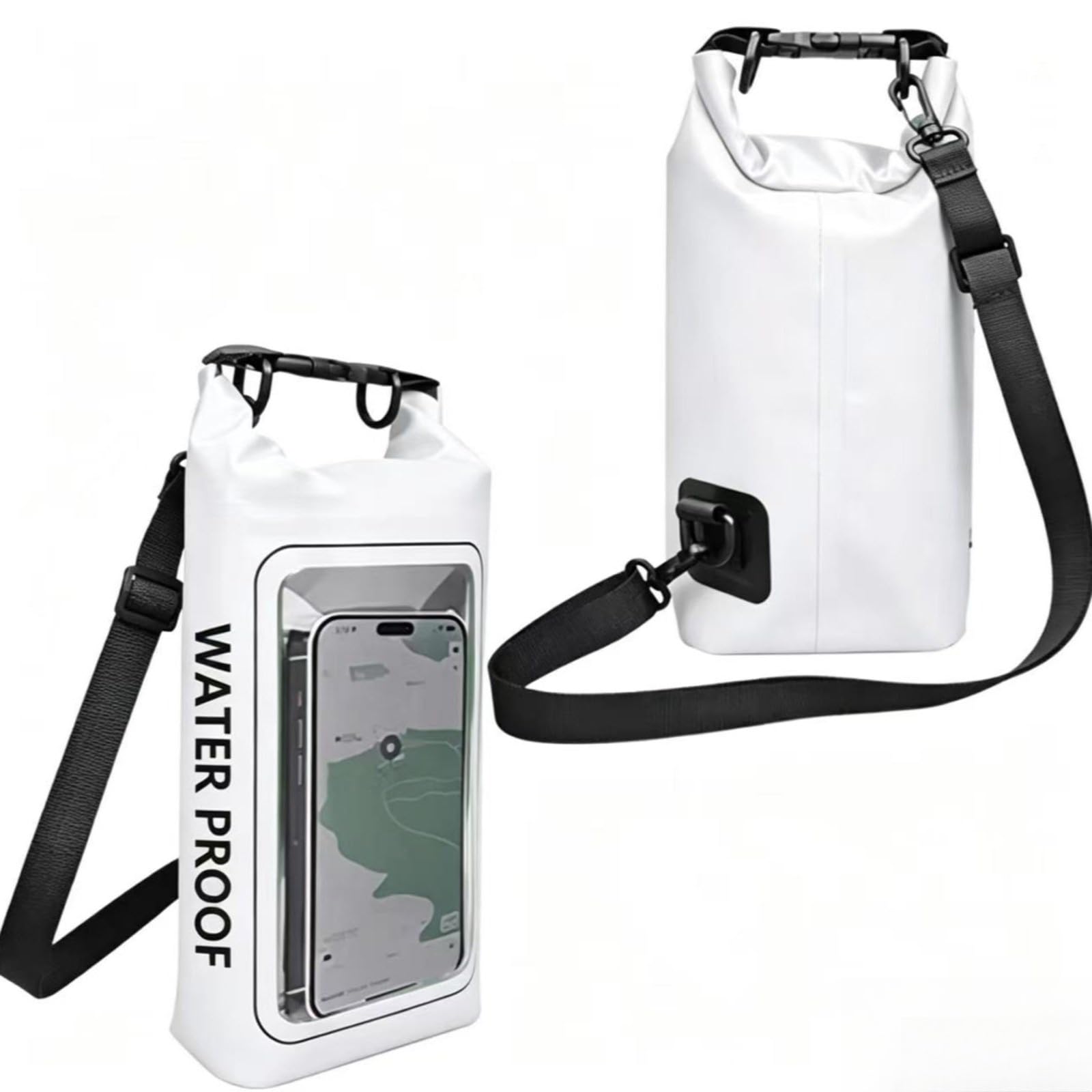 Plliocse White Waterproof Dry Bag,2L Dry Bag Touch Screen Waterproof Bags 2 in 1 Dry Sack and Phone Bag for Trekking Surfing Kayak Outdoor Sports