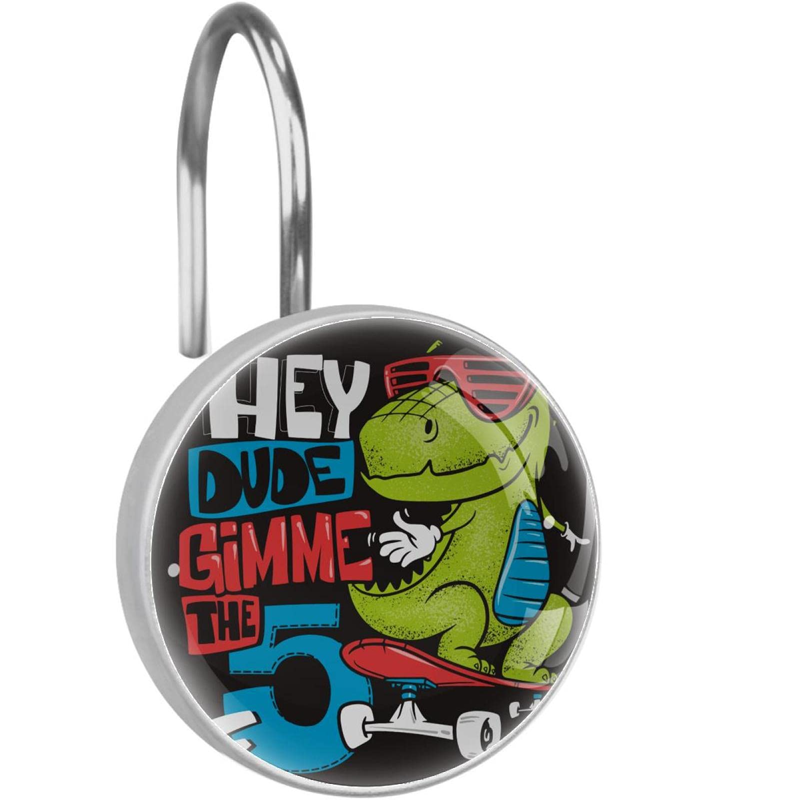 Anneaux rideau de douche acier inoxydable et crochets décoratifs dinosaure skate