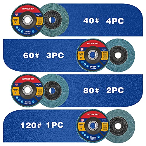 WORKPRO Discos Abrasivos 10-piezas, Discos de Láminas, Discos para Amoladoras Angulares ø 125 mm, Muilti granos 40,60,80,120, para Acero Inoxidable, Metal/Acero y Madera - imagen 2
