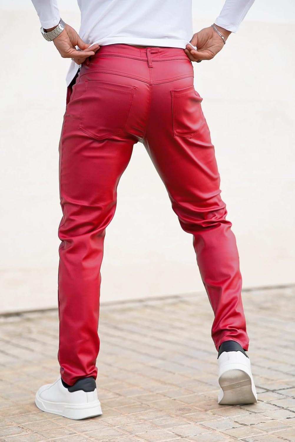 GINGTTO Mens Leather Pants Slim Fit Disco Pants for Men Stretch - Image 3