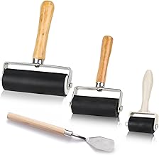 3-Piece Lino Printing Set, Pressure Roller with 1 Scraper, Durable Rubber Roller, Pressure Roller for Print Graphics, Stamping, Printing, Inks, Wallpaper and Crafts (3.5 cm, 6 cm, 10 cm)