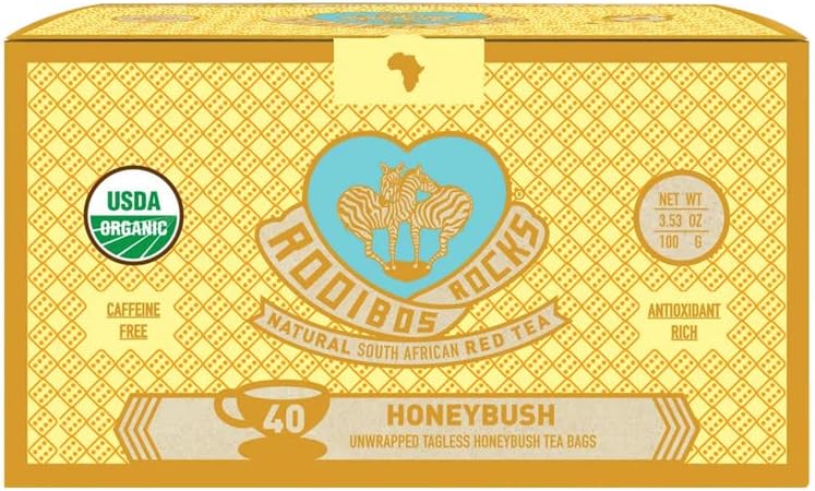 Caffeine Free South African Honeybush Tea 40 Decaf Tea Bags - Premium Organic, Sugar-Free, Calorie-Free, Sustainably Sourced, Ethically Farmed Honeybush Tea Teabags