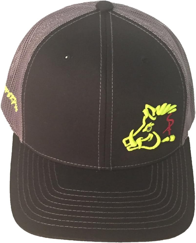 Sniper Pig Adjustable Mesh Back Snapback Hat (Sniper Pig - Black and Yellow)