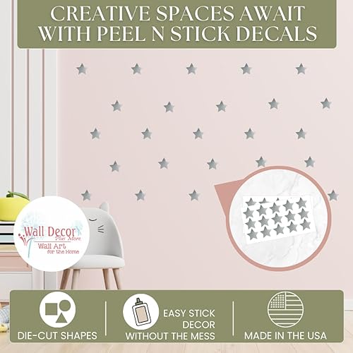 Miniatura 3 de Wall Decor Plus More Pegatinas de vinilo de pared de estrellas para decoración del hogar, 2 pulgadas, 30 unidades, despegar y pegar, plateado