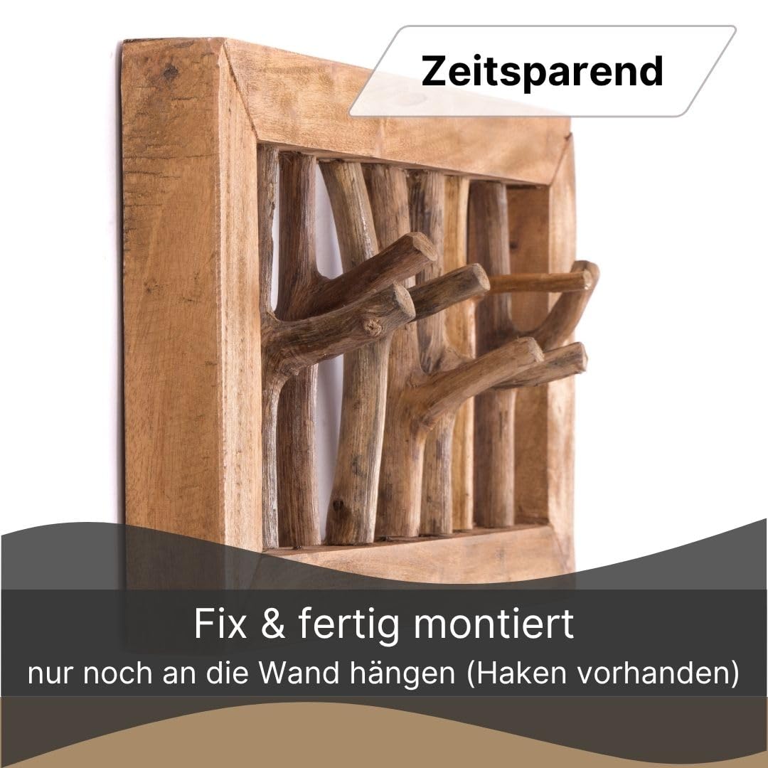 Äste WANDGARDEROBE Leonor 50 | 7 Haken, Holz, 50 cm | Garderobenpaneel, Natur Kleiderhaken, Deko Wandhaken, Flurgarderobe, Hakenleiste