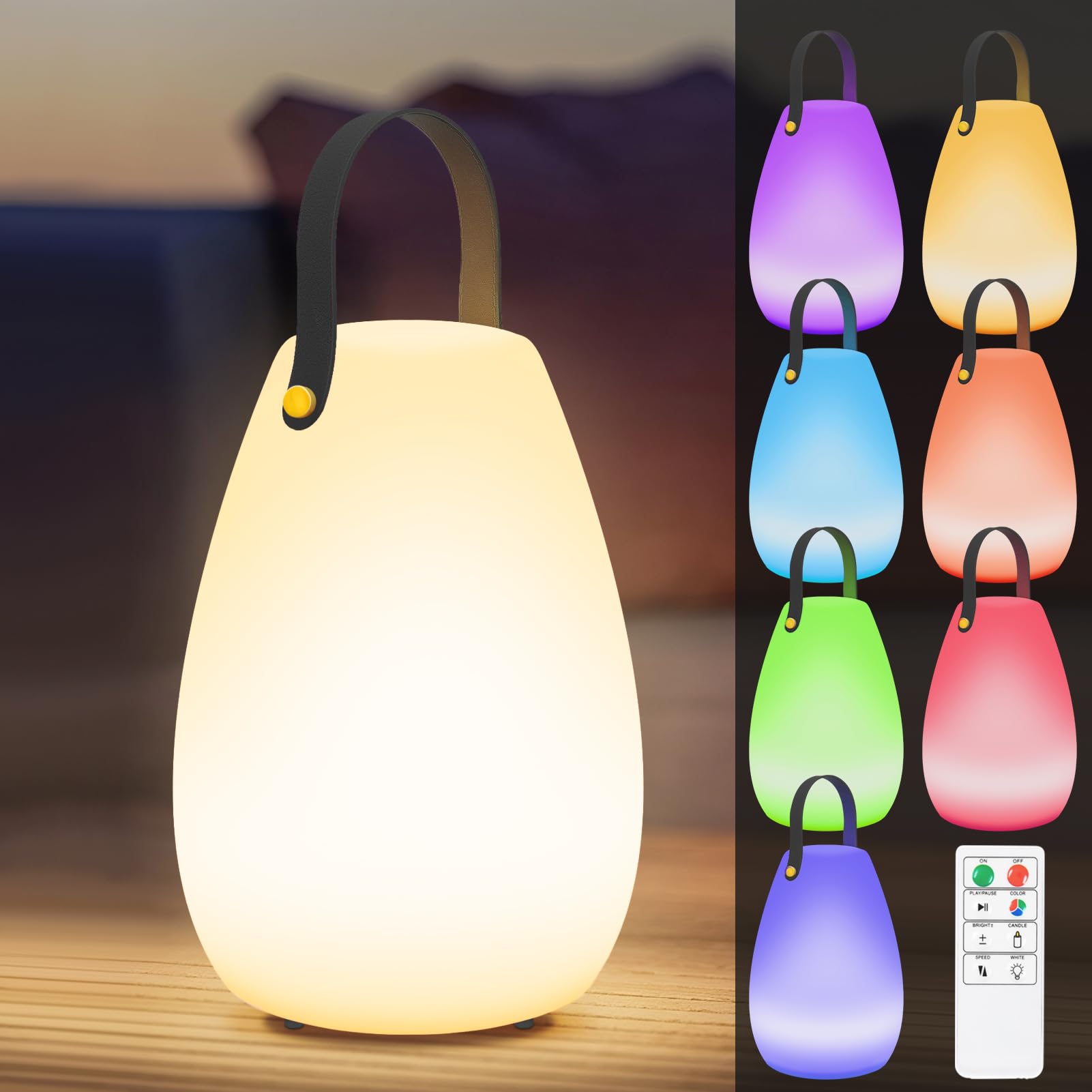 light to hope Lampara Mesa Solar Exterior, Lamparas Inalambricas con Mando a Distancia, Regulable Blanco Cálido y RGB, Lampara Portatil IP44 Para Interior, Exterior, Jardín, Terraza, Camping