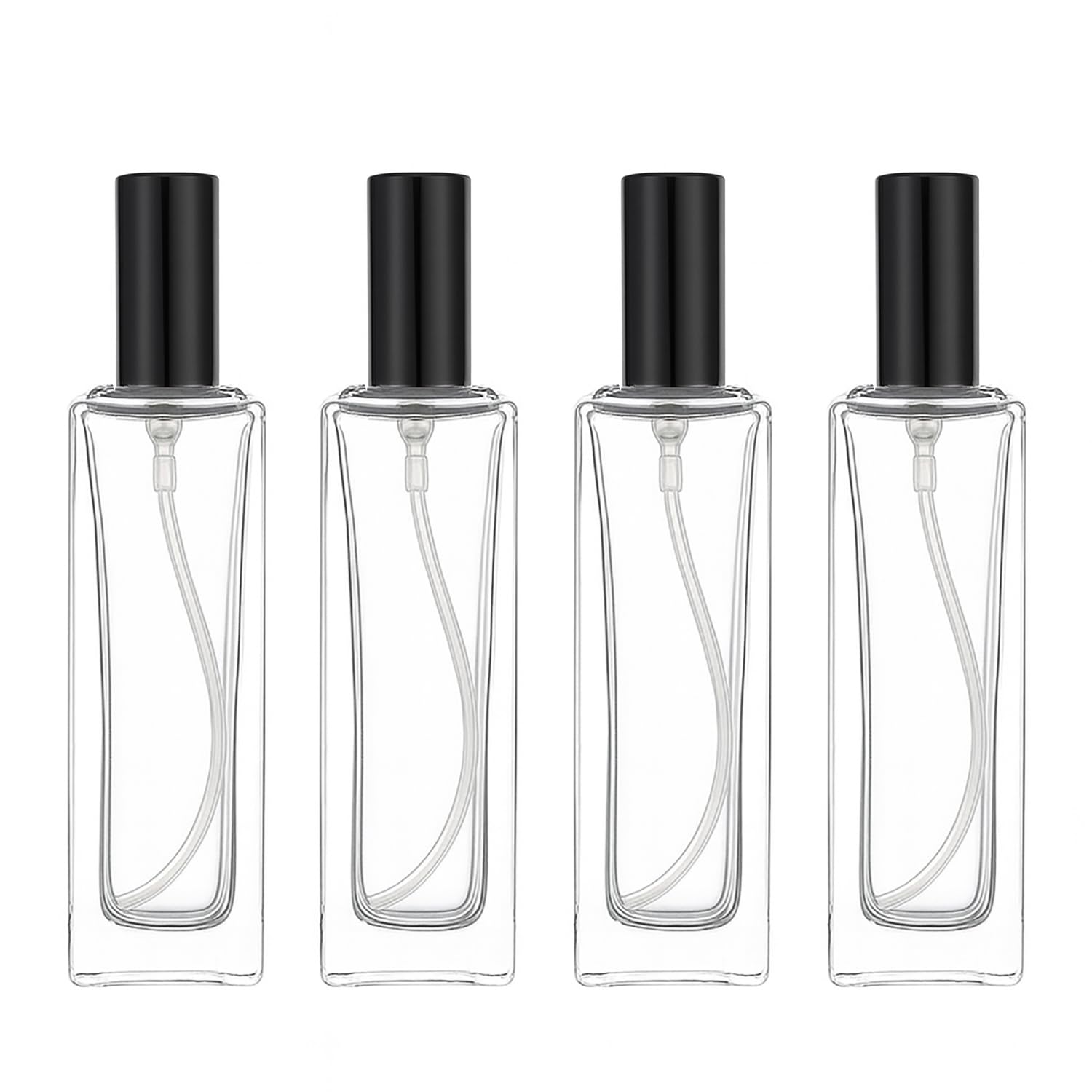 4Packs 30ml/1Oz Refillable Glass Perfume Spray Bottle Travel Atomizer with Black Pump Clear Glass Square Bottle for Fragrance Essential Oils Face Body Travel