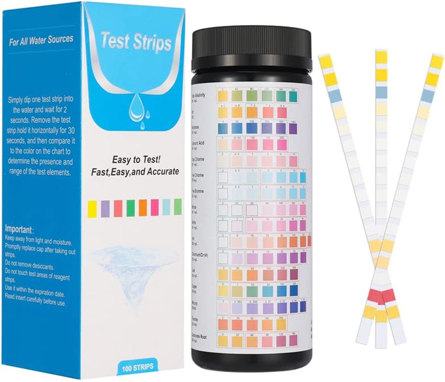 Gilian Water Quality Test Kit, 16 in 1 Drinking Water Test Kit - Lead Test Strips for Drinking Water 100 Strips for Testing Lead, Hardness, Iron, Copper