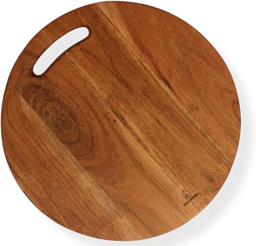 Vesta Homes Tabla de cortar redonda de madera | 12 x 12 pulgadas | Tabla de cortar/plato de servir para pizza, verduras, frutas, queso y embutidos |