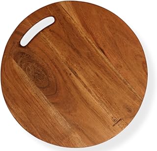 Vesta Homes Wooden Round Cutting Board | 12 * 12 Inches | Chopping Board/Serving Platter for Pizza, Vegetables, Fruits, Cheese and Charcuterie | Natural Acacia Wood | Handcrafted in India