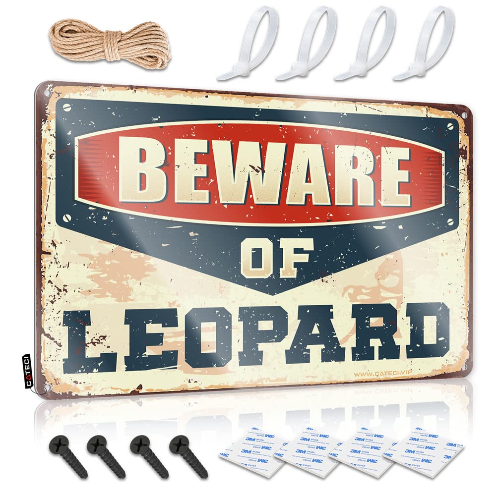 IBWNBBUSN Vintage Funny Tin Sign Beware Of Leopard Sign Beer Limit Sign Bar Open Metal Sign(30X40CM)
