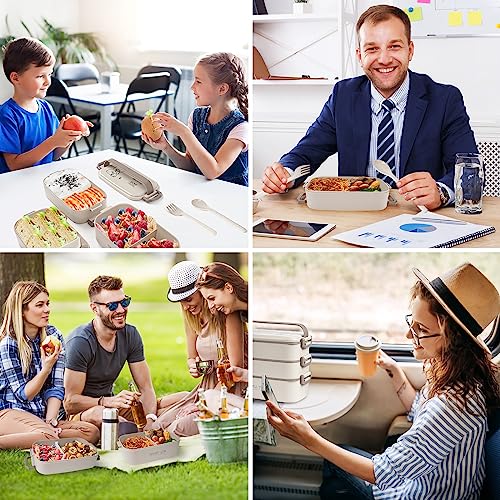 Image of 2700ml 3 Layer Bento Box with Fork & Spoon, 4-in-1 Lunch Box for Adults, Meal Prep Container Food Storage Box for Men Women Student School Office, Microwave Dishwasher Safe Available (Khaki)