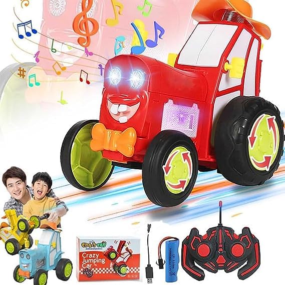 2023 New Crazy Jumping Car Toy - Remote Control Car with Headlights and Music, Fast Stunt RC Trucks, Double Sided Toy Train for Boys Girls (Red)