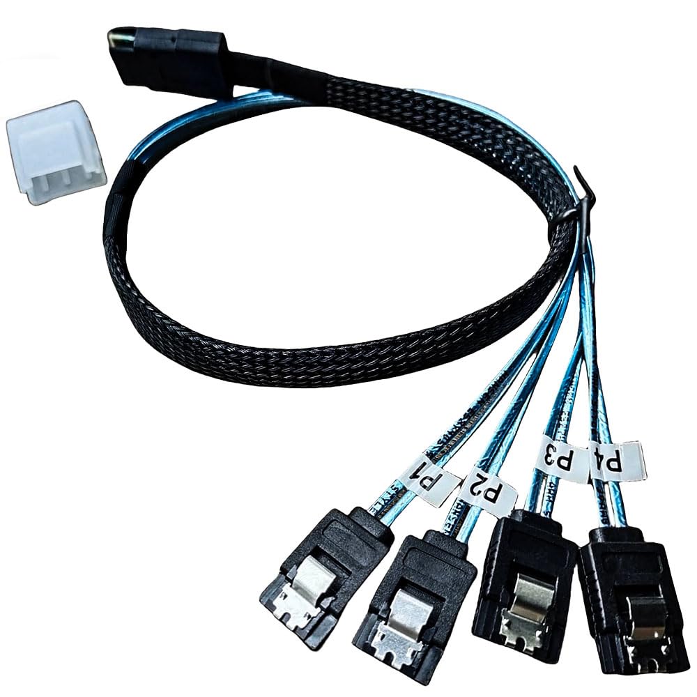 2PCS SFF-8087 a 4 × SATA Forward Breakout Cable 1.6ft/0.5m - Mini SAS 36-Pin a 4×7-Pin SATA III 6Gbps, Chiusure di bloccaggio, Intrecciate - per LSI/Broadcom HBA 9211-8i 9207-8i, NAS Server HDD