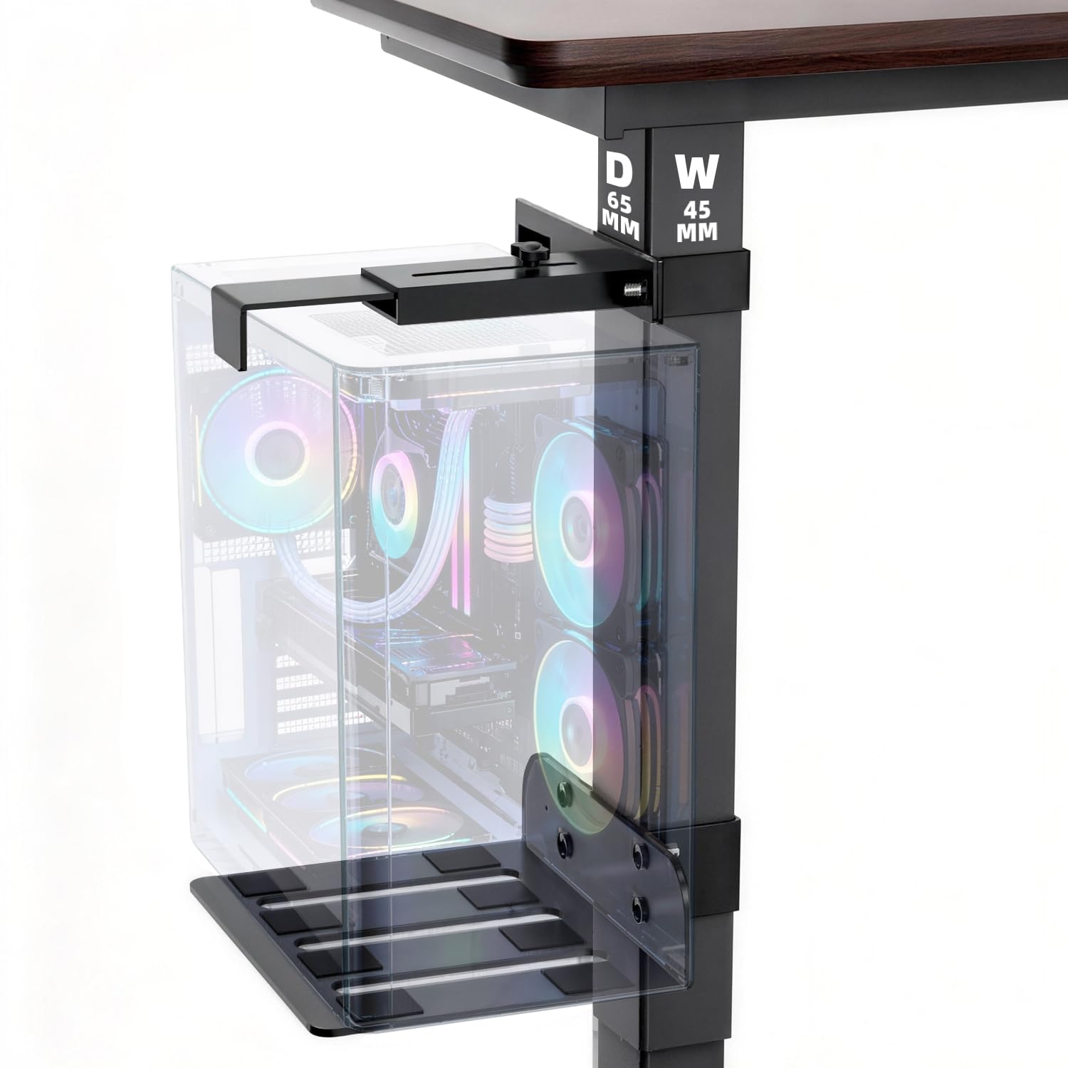 Supporto PC Sotto Scrivania,Capacità di Carico di 35 KG,Non è Necessaria Alcuna Foratura,Supporto PC Fisso,(Applicabile Solo a Gambe Del Tavolo da 65 mm × 45 mm),Con Tappetino Antiscivolo, Nero