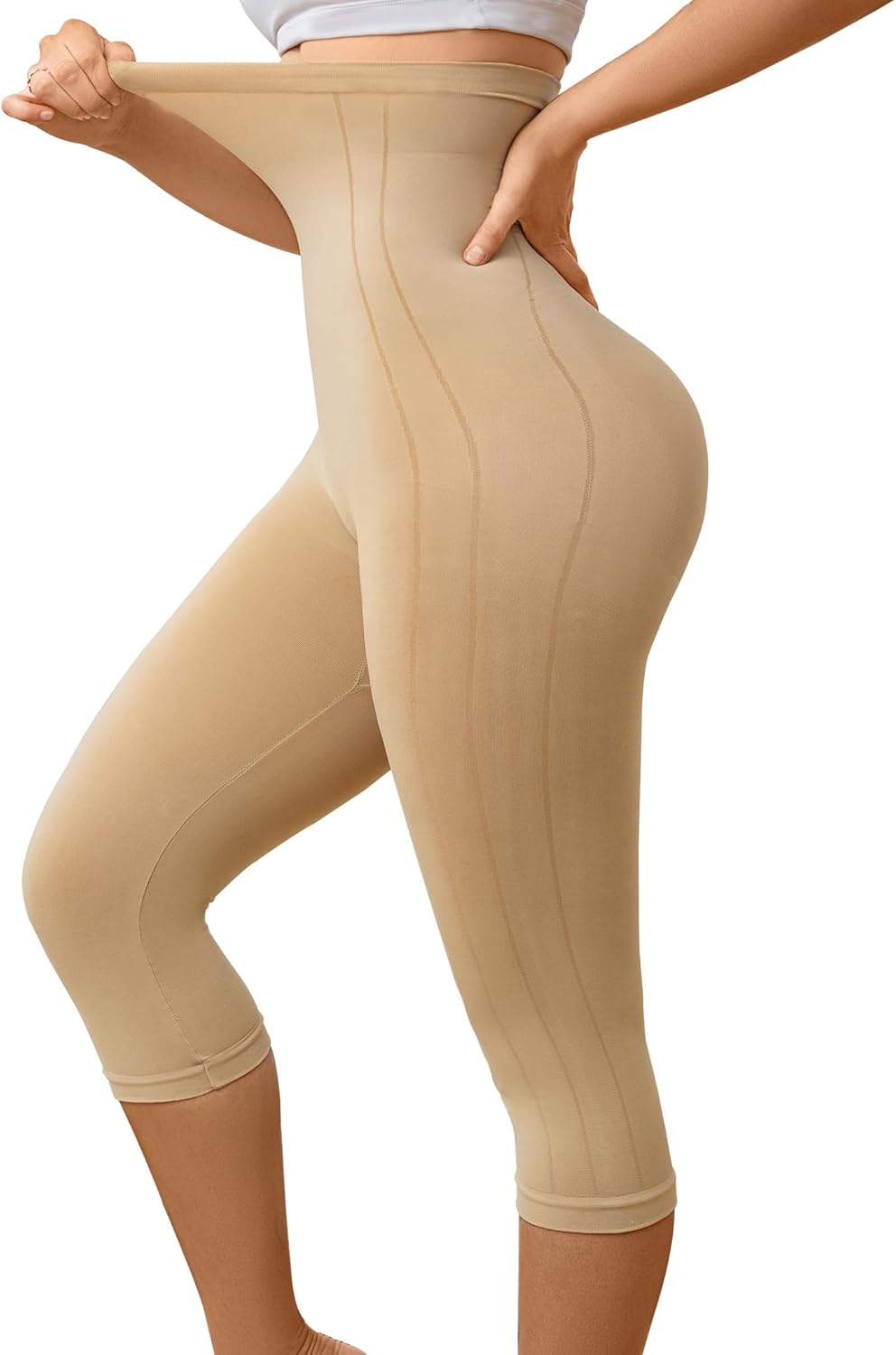 BampooPanPa Women's High Waist Compression Leggings, Capri Shapewear for Women, Tummy Control Thighs Slimmer Body Shaper