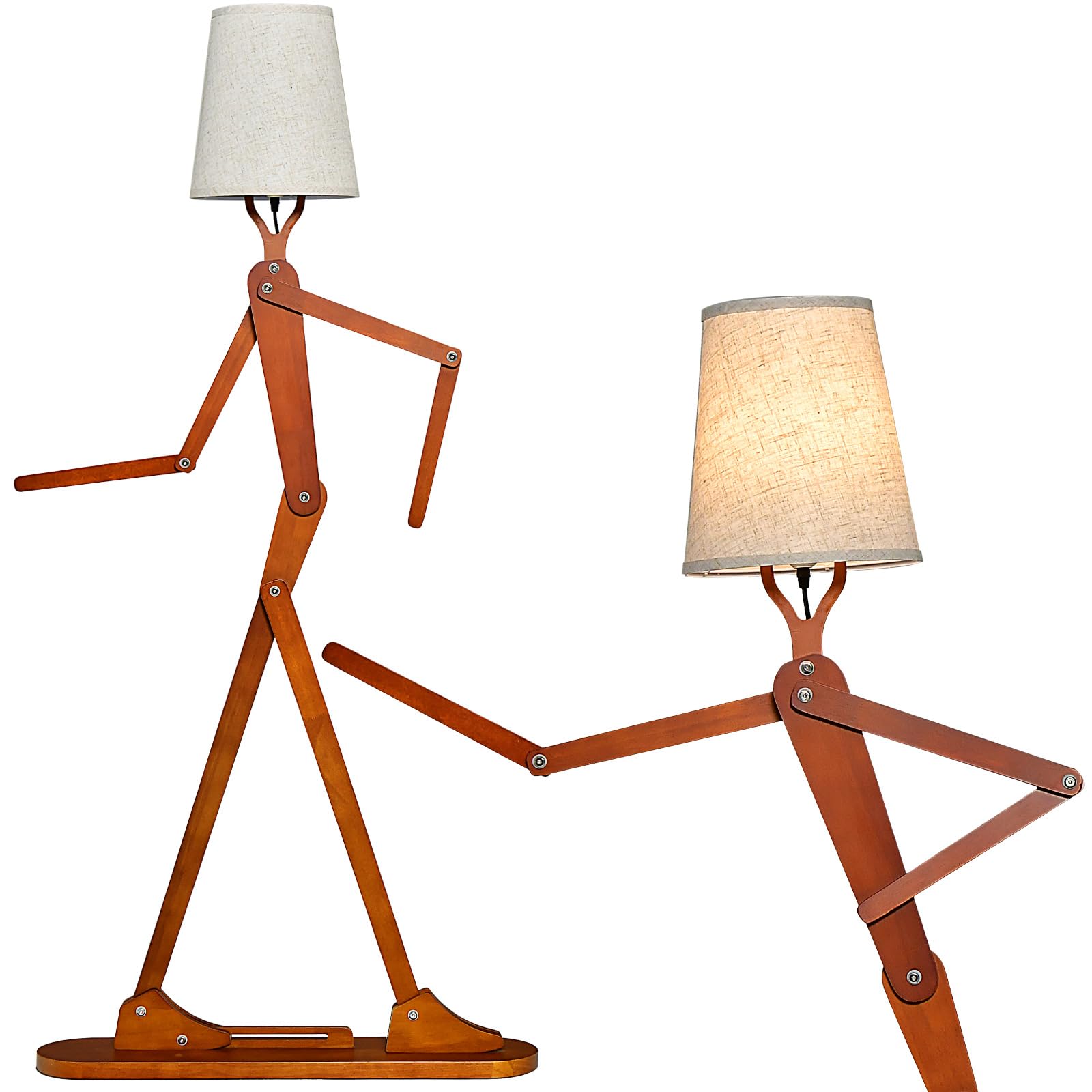 RELAX4LIFE Stehlampe, Stehleuchte mit Verstellbaren Gelenken, Humanoide Standleuchte mit Fußschalter & E27 Fassung, 160cm Standlampe Holz, Stehlampe für Wohnzimmer & Schlafzimmer