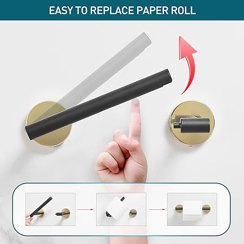 Miniatura 2 de Soporte de papel higiénico negro mate y dorado, soporte de rollo de papel de metal giratorio para baño montado en la pared con cerradura, acero