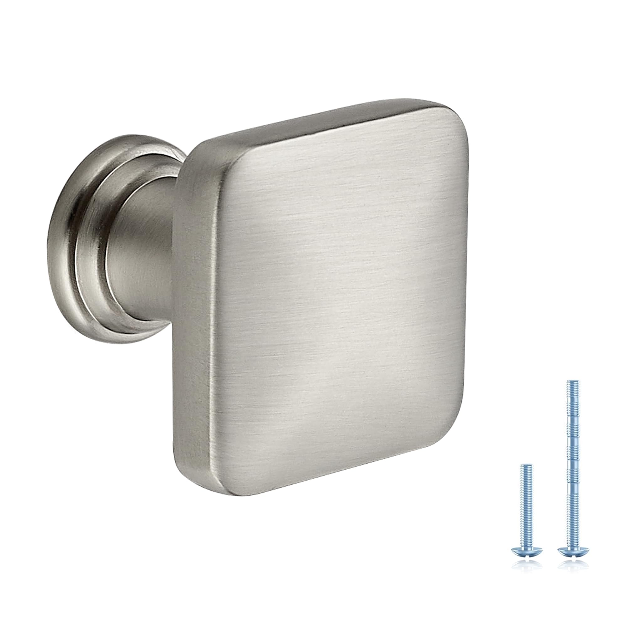 JOY DECOR 10 Pack Brushed Nickel Kitchen Cabinet Knobs 1-1/8 NCH Cabinet Drawer Pulls Zinc Alloy Cabinet Hardware Handles for Dresser Drawer Cabinet Square Knobs