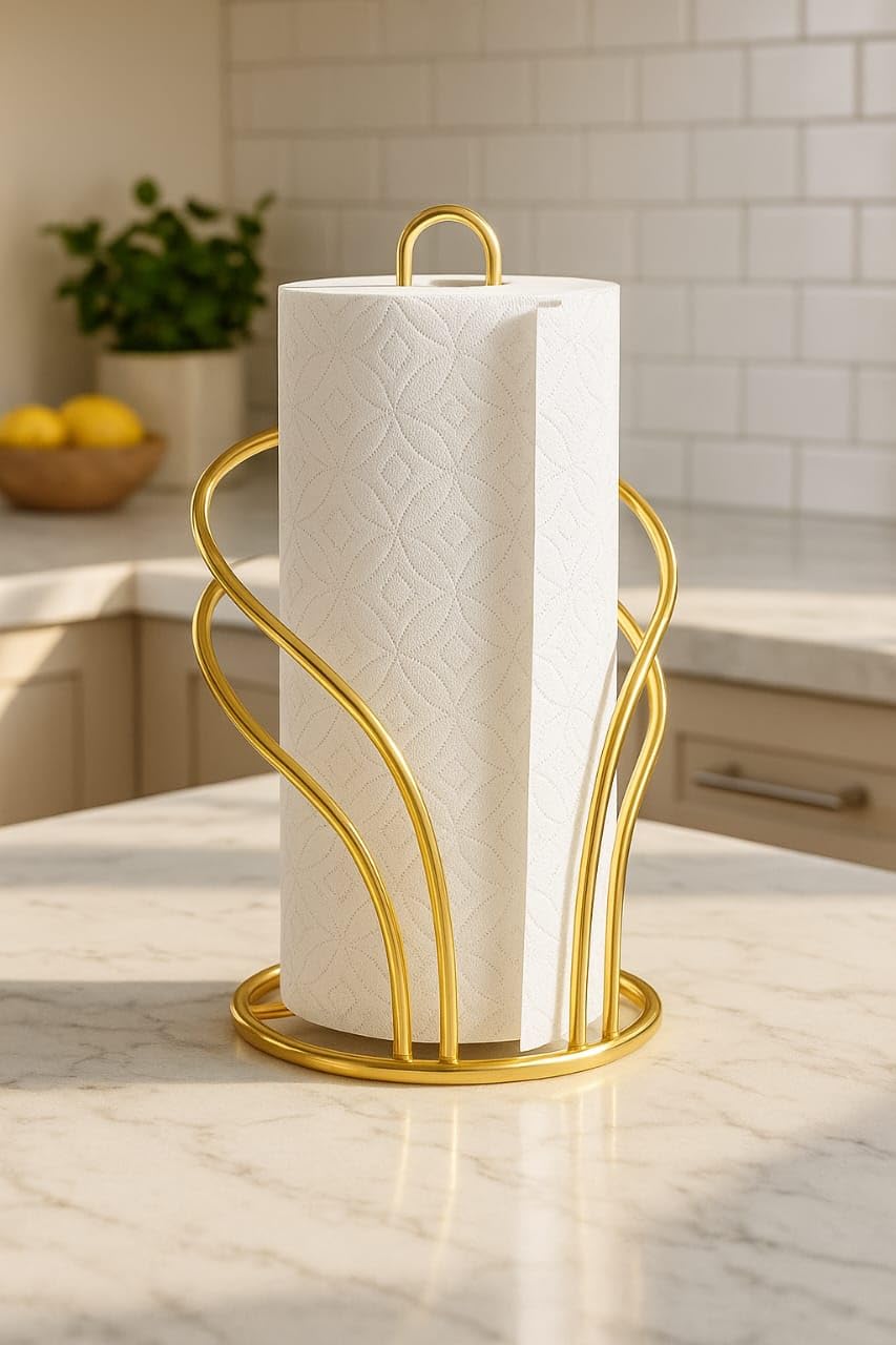 CentraLit Gold Metal Tissue Roll Holder for Kitchen | Paper Towel Holder Stand for Countertop, Dining Table & Bathroom | Premium Modern Napkin Holder for Home Décor | Rust-Free Wire Design — Amazon image 2