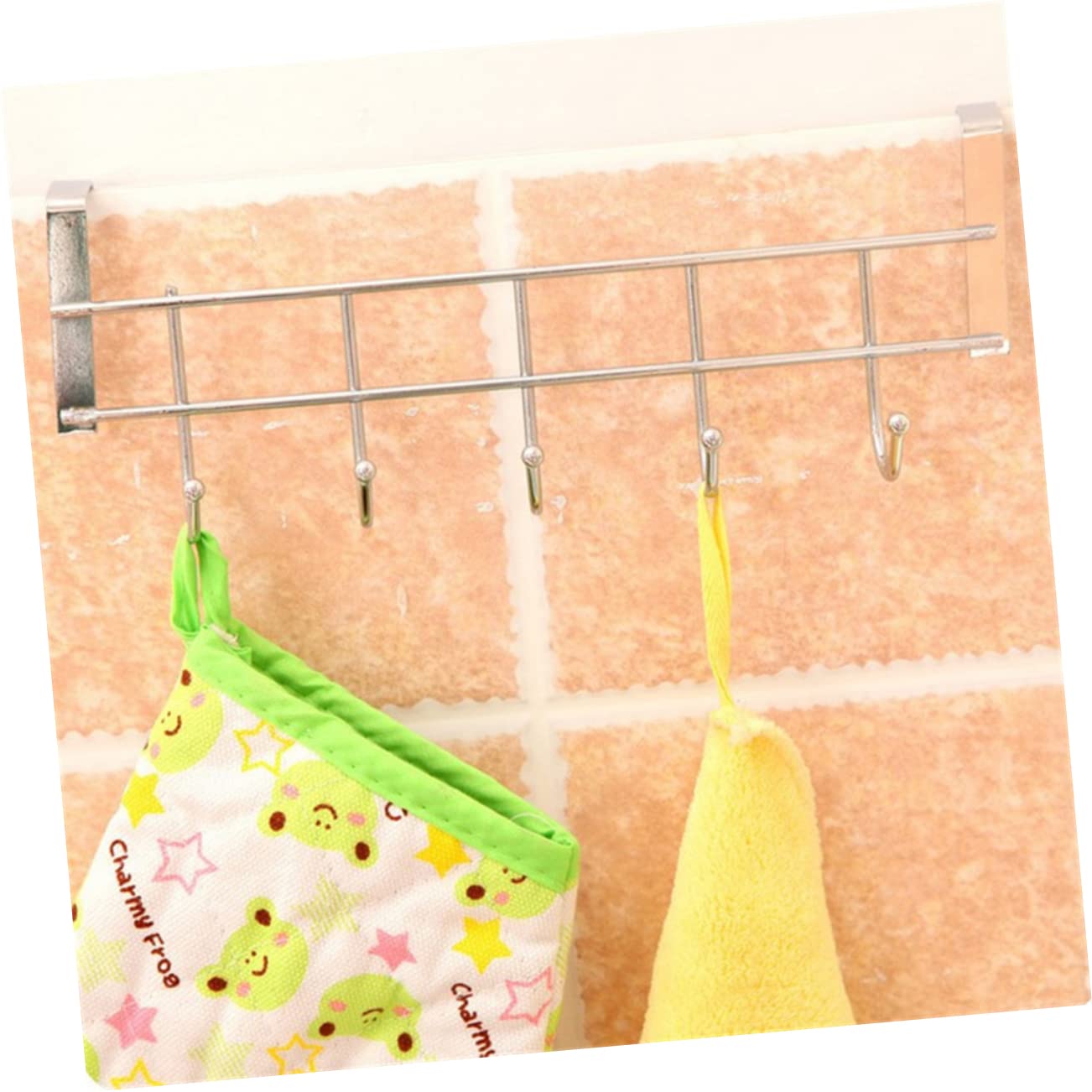 OUNONA Kitchen Storage Rack Stainless Steel Hook Silver Over The Door Hanger Door Back Hook