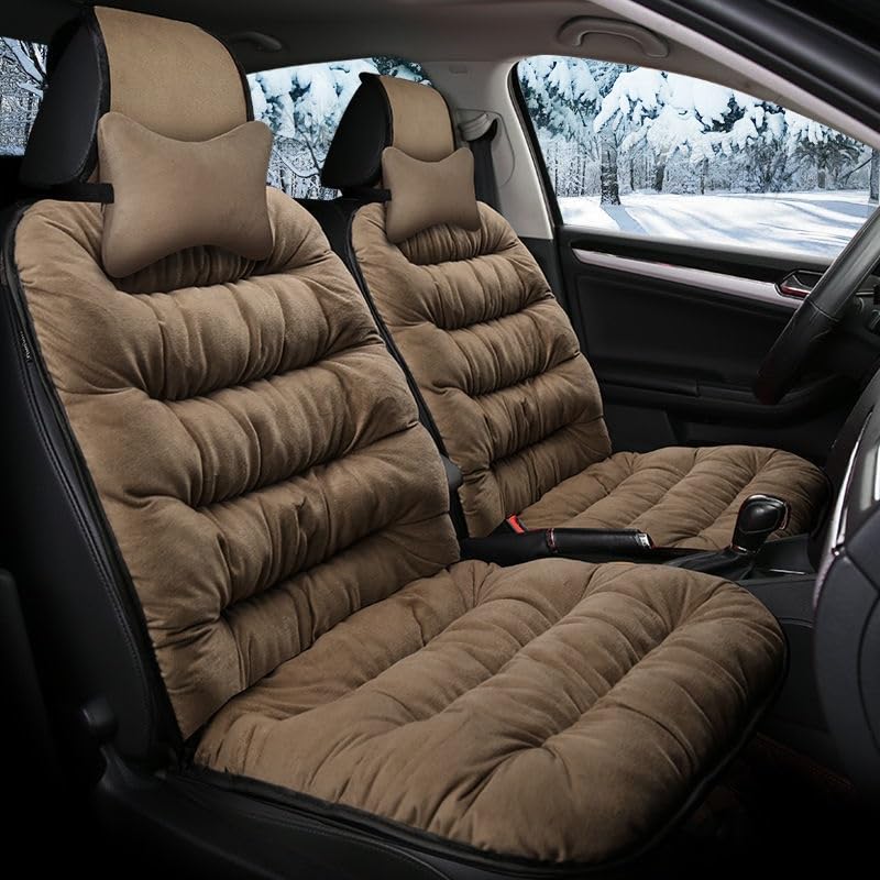 Housse siège voiture universelle d'hiver en velours cristal marron avec protection