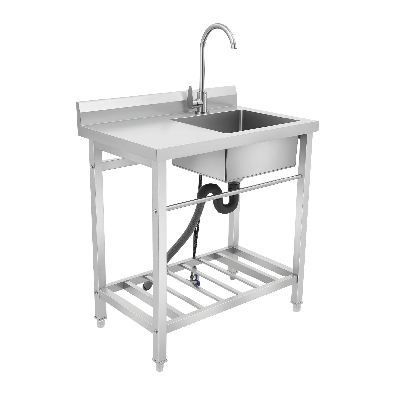 Évier de cuisine indépendant en acier inoxydable avec plan de travail 1 bac, évier de cuisine avec robinet, capacité de charge 220.46lbs