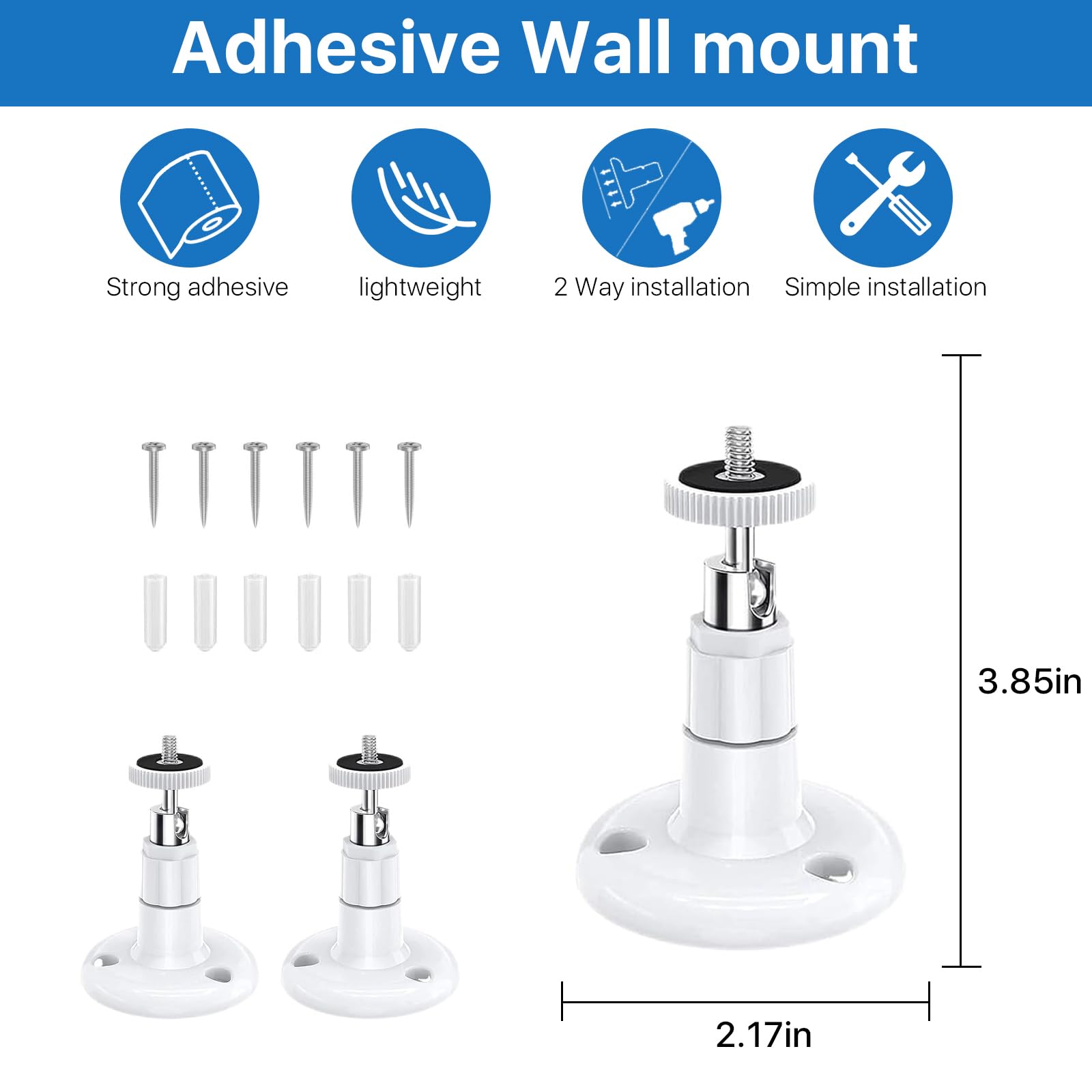 Soporte de pared para cámaras de seguridad eufy 2C/2C Pro, 2/2 Pro, 3C/S300, 3/S330 y eufyCam SoloCam S220/C210. ​​Ajustable 360 ​​grados, adhesivo o con tornillos (2 unidades)