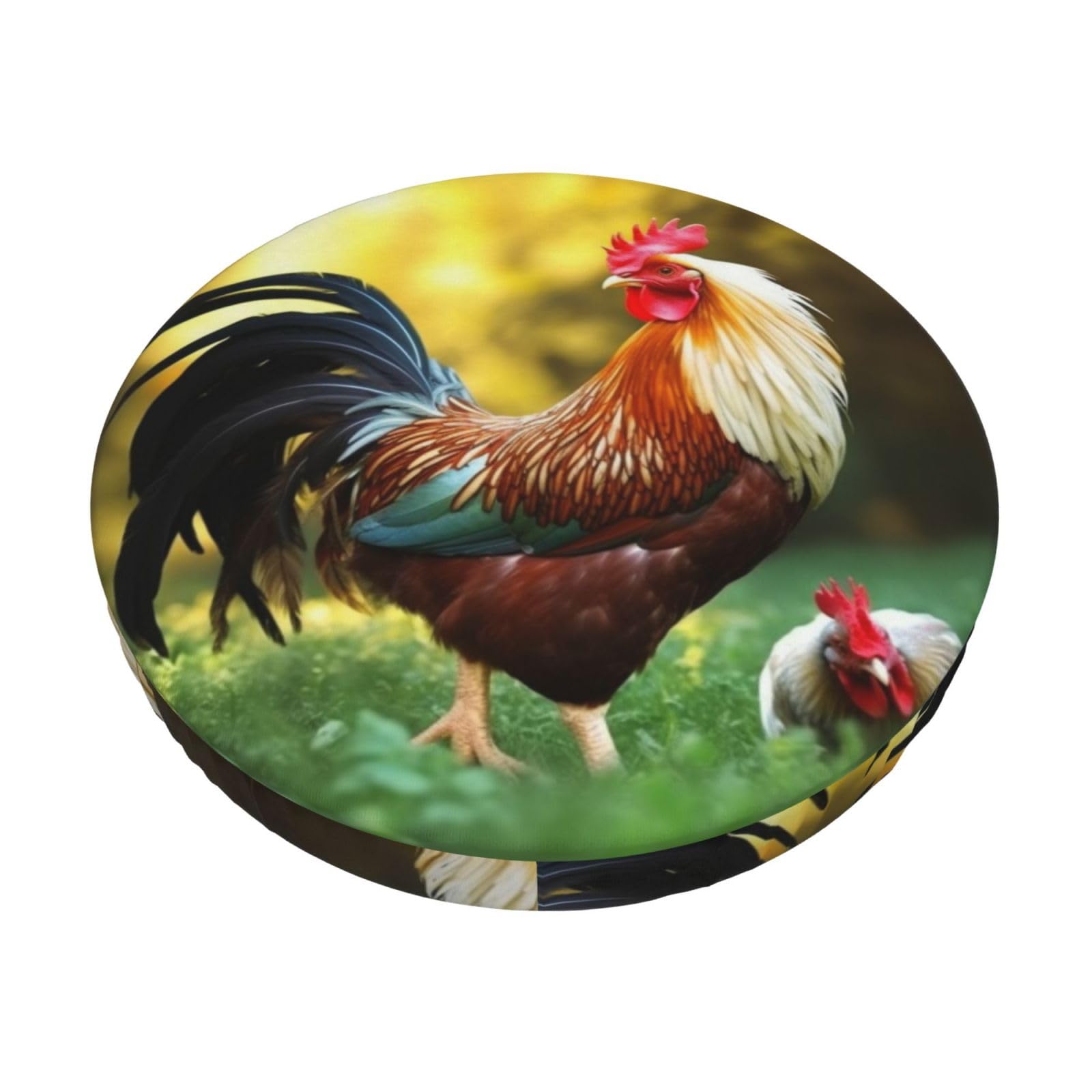 Fodpand Black Beautiful Rooster Hen Stool Covers Round 13 Inch, Stretch Round Bar Stool Seat Covers Washable Dustproof Stool Cushion Slipcover Soft Velvet Bar Chair Covers With Elastic Band