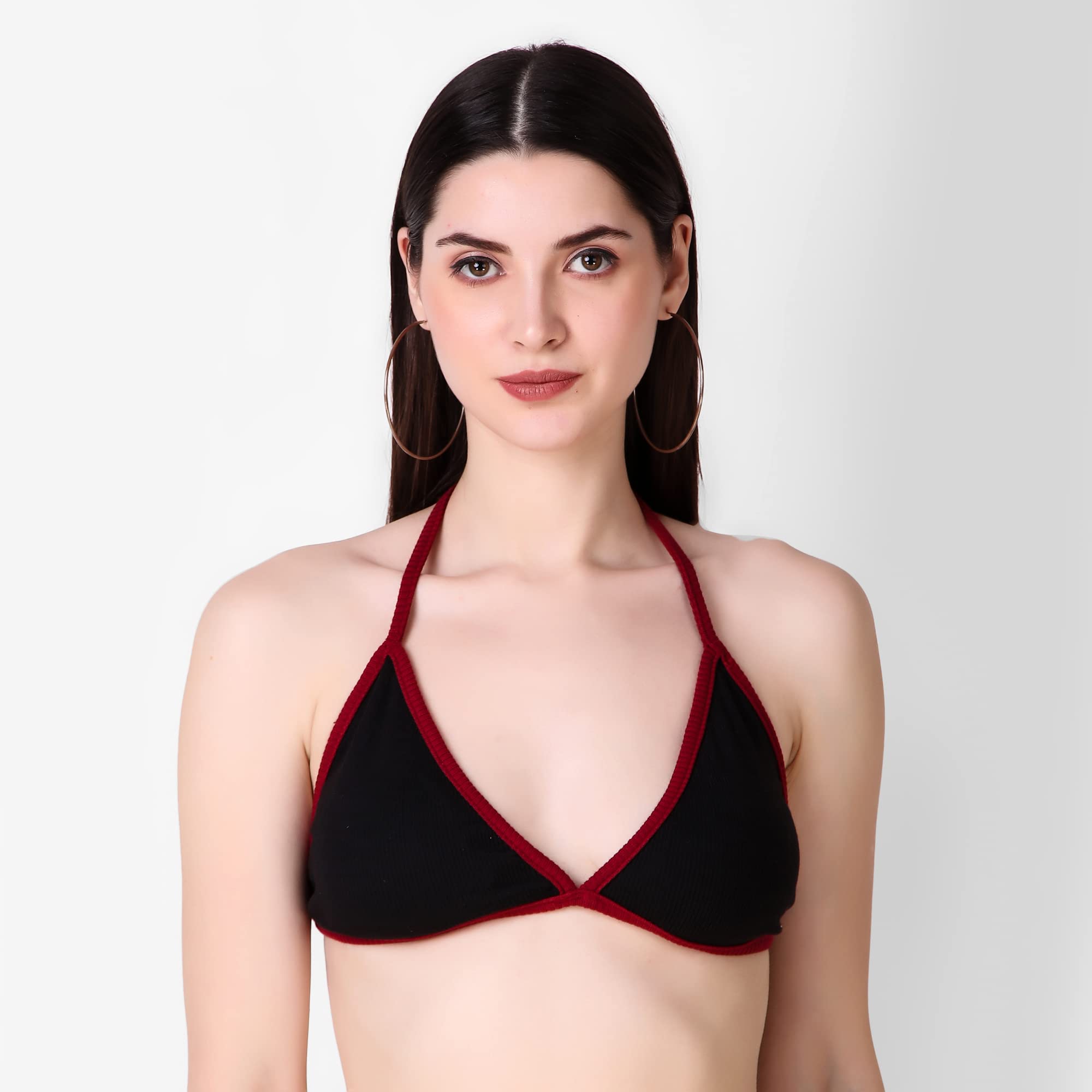 Istyle Can Backless Sleeveless Solid Beachwear Back Tie Up Women Trendy Top Rib Knit/Ribbed Women's Crop Cami Tank Bikini Top for Women | Beach Top (Free Size, Black-MRN) 1