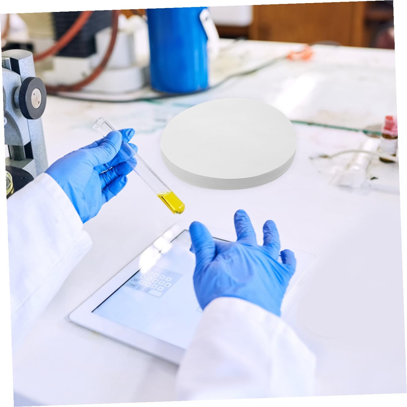 Carta da Filtro Qualitativa 18cm Bianca 100 Pezzi a Flusso Medio | Dischi per Laboratorio, Separa Precipitati Grossolani e Gelatinosi, per Applicazioni Chimiche Generali e Esperimenti