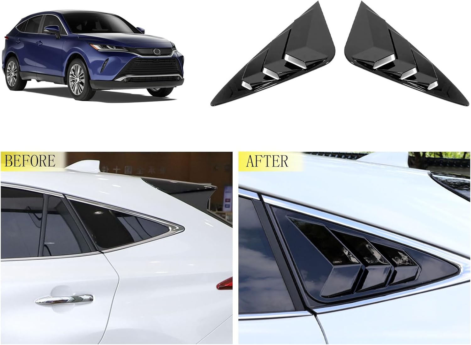 Rear Side Window Louvers Covers Compatible with Toyota Venza 2021-2024 Rear Side Shutters Blinds Cover Trims Exterior Car Accessories ABS 2PCS(Black)