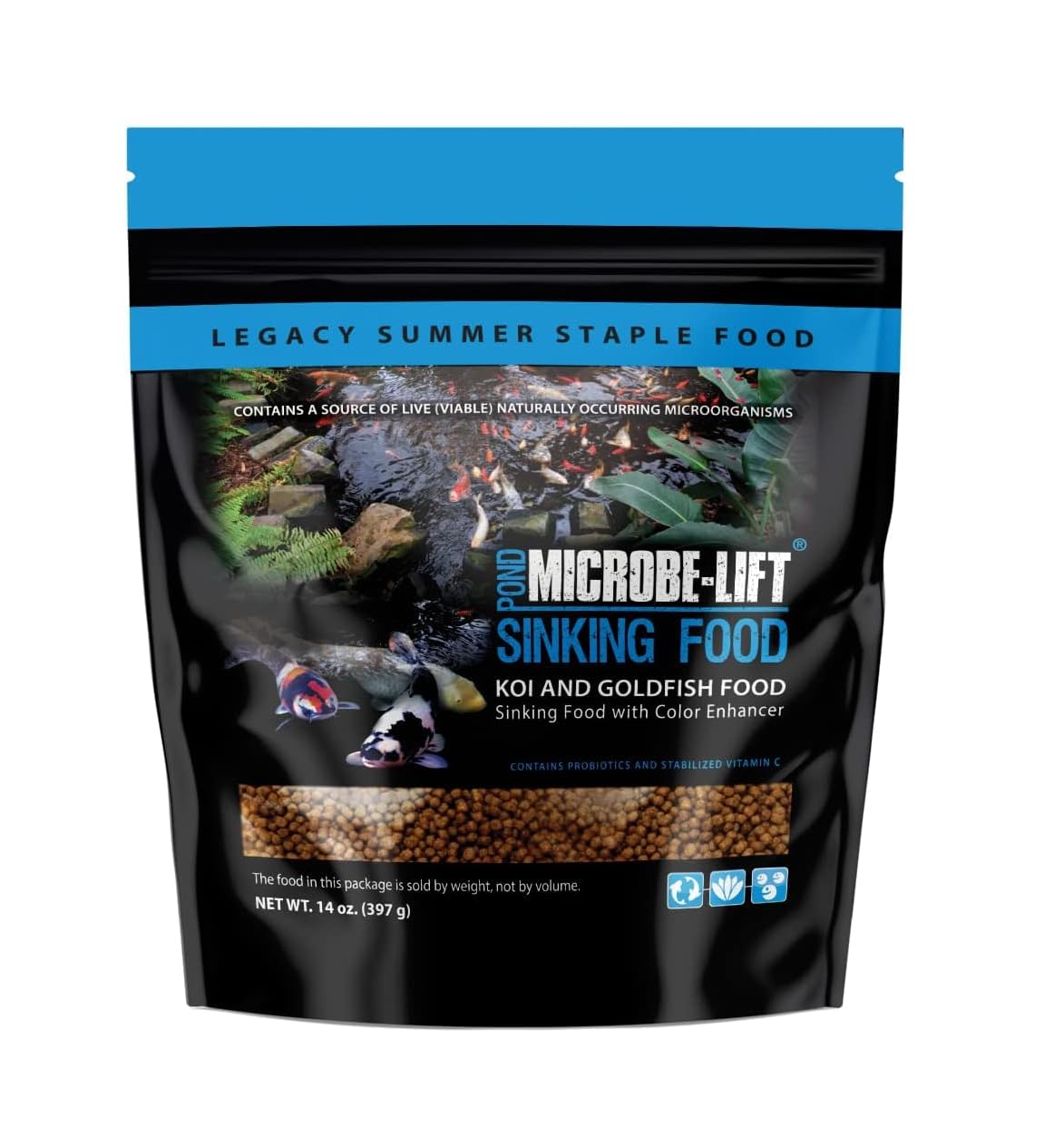 MICROBE-LIFT Sinking Fish Food Pellets for Ponds, Water Gardens, and Fountains, for Live Goldfish and Koi, 14 Ounces
