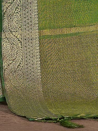 Image of AKHILAM Women's Pink Woven Design Tissue Saree With Unstitched Blouse Piece