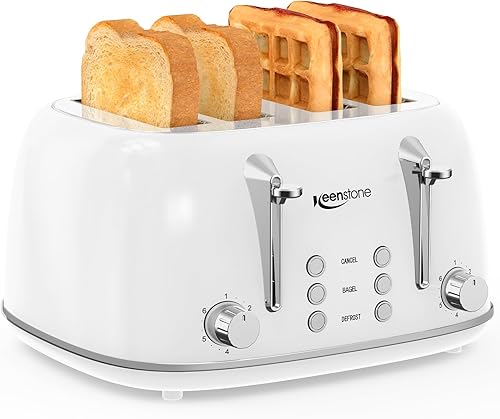 Miniatura 10 de Tostadoras de 2 rebanadas de acero inoxidable retro con bagel, función de cancelar, descongelar y 6 ajustes de tostado de pan, tostadora de bagel,