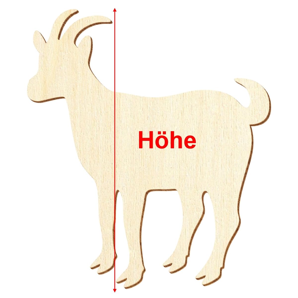 Holz Ziege V1-3-50cm Höhe - Deko Zuschnitte Größenauswahl, Größe:10cm, Pack mit:50 Stück