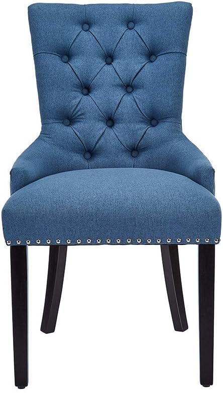 CangLong Modern Elegant Button-Tufted Upholstered Fabric With Nailhead Trim Dining Side Chair for Dining Room Accent Chair for Bedroom, Blue : Everything Else