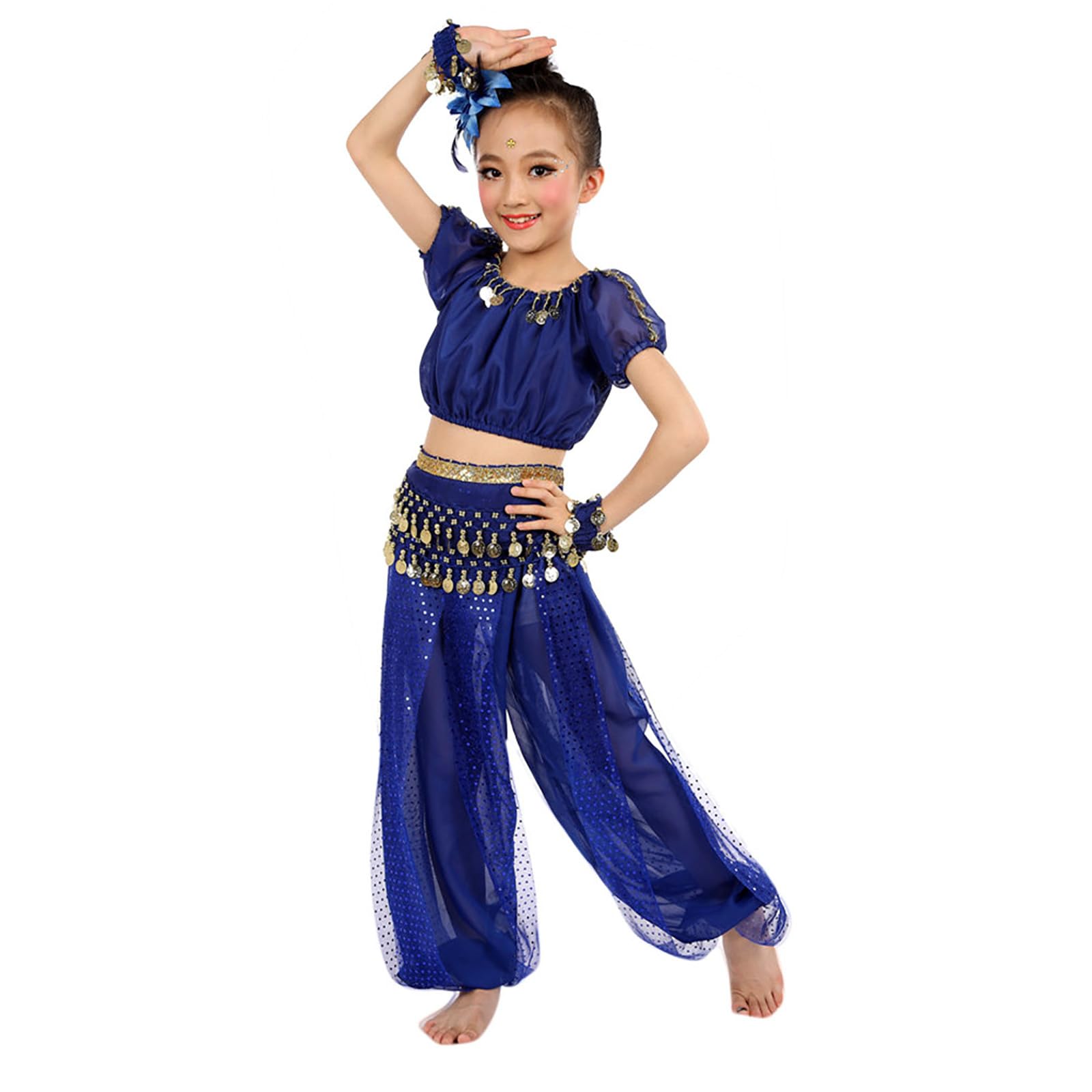 Girls Belly Dance Costume Set 2-Piece Outfit Girls With Top And Lantern Pants Arabian Dancing Performance Professional Carnival Dancer Outfit Suit — image 1