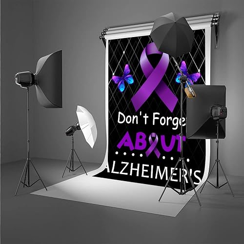 Miniatura 3 de FHZON No te olvides del telón de fondo de Alzheimer, arte negro para porche, accesorios de cabina de fotos de mariposa morada, suministros de fondo