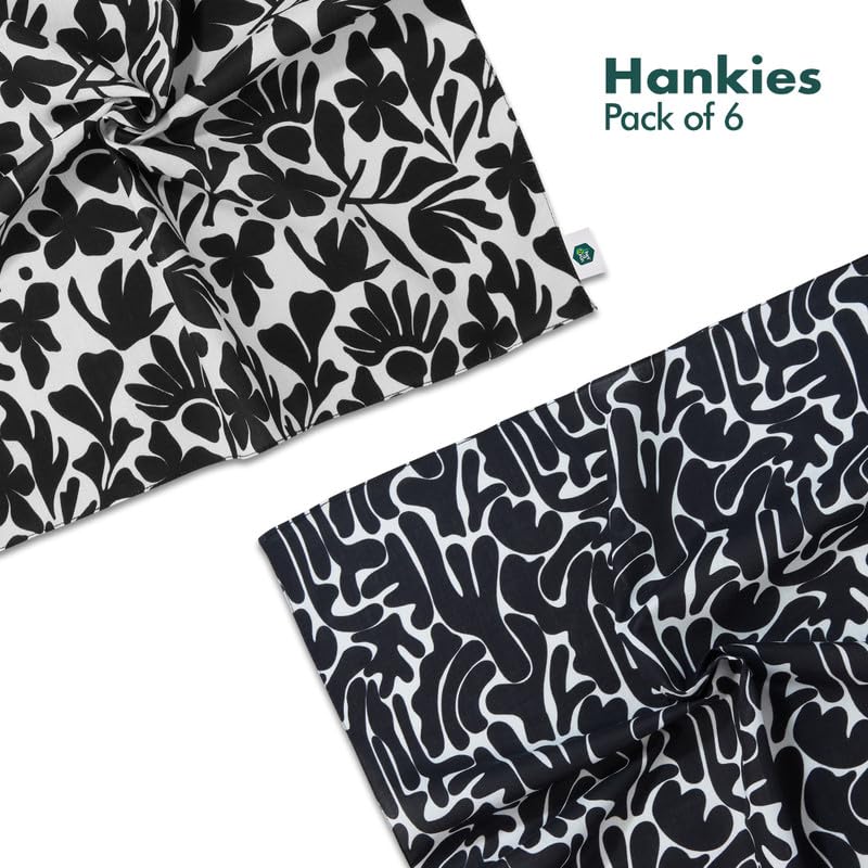 Image of Hexafun 100% Organic Soft Cotton Women Handkerchiefs | Multicolor & Trendy Printed Hanky Designs | Soft & Breathable Fabric | Best For Styling & Everyday Use | Pack Of 6 | Black Beatuy