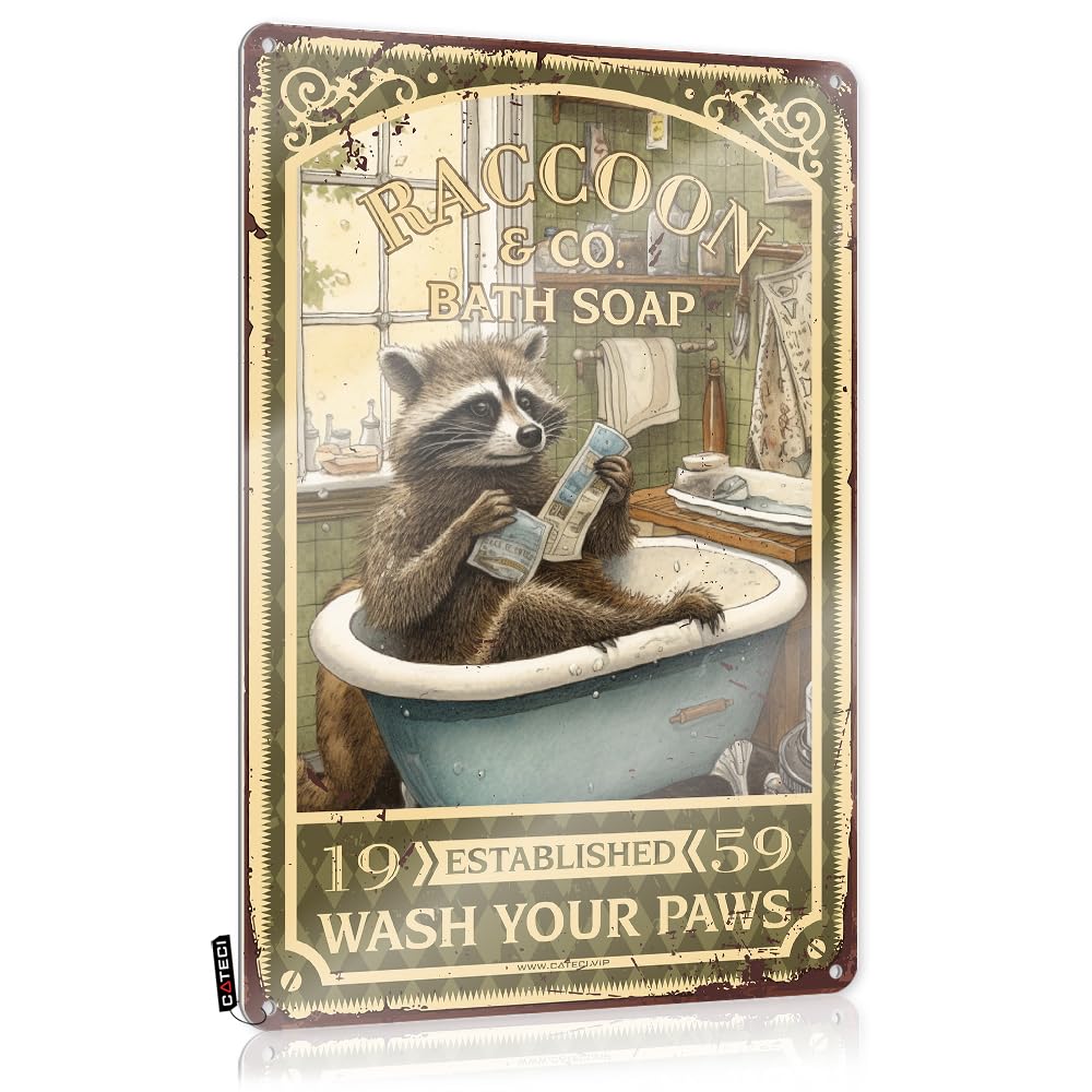 Funny Home Bar Signs Raccoon Bath Soap Wash Your Paws Tin Sign Cubicle Decorvintage Coffee Signkitchen Sets For Home Decorationsdesk Accessories For Women Sign Decor Bar Signs For Home Decor(30X40CM)