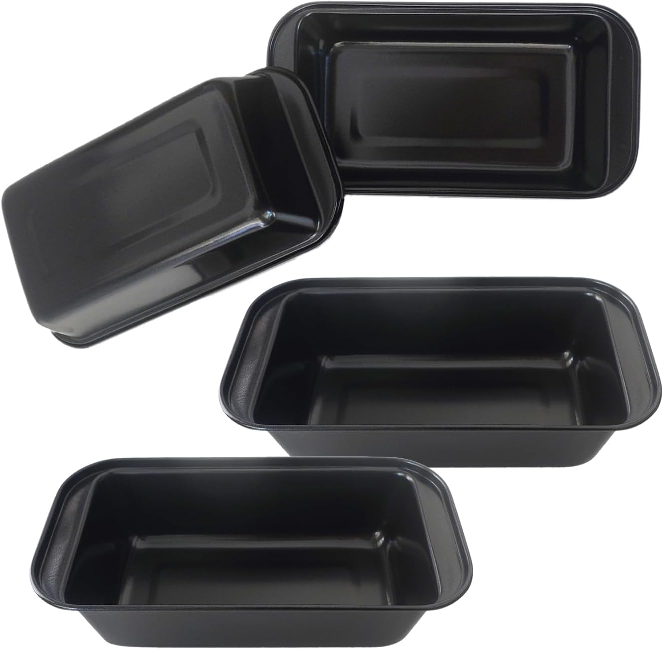 Mini Loaf Pans, 6" x 3.3" Nonstick Carbon Steel Bread Pan, Rectangle Loaf Baking Cake Tin for Small Banana Bread, Meatloaf, Sourdough, Brownies - Set of 4, Black