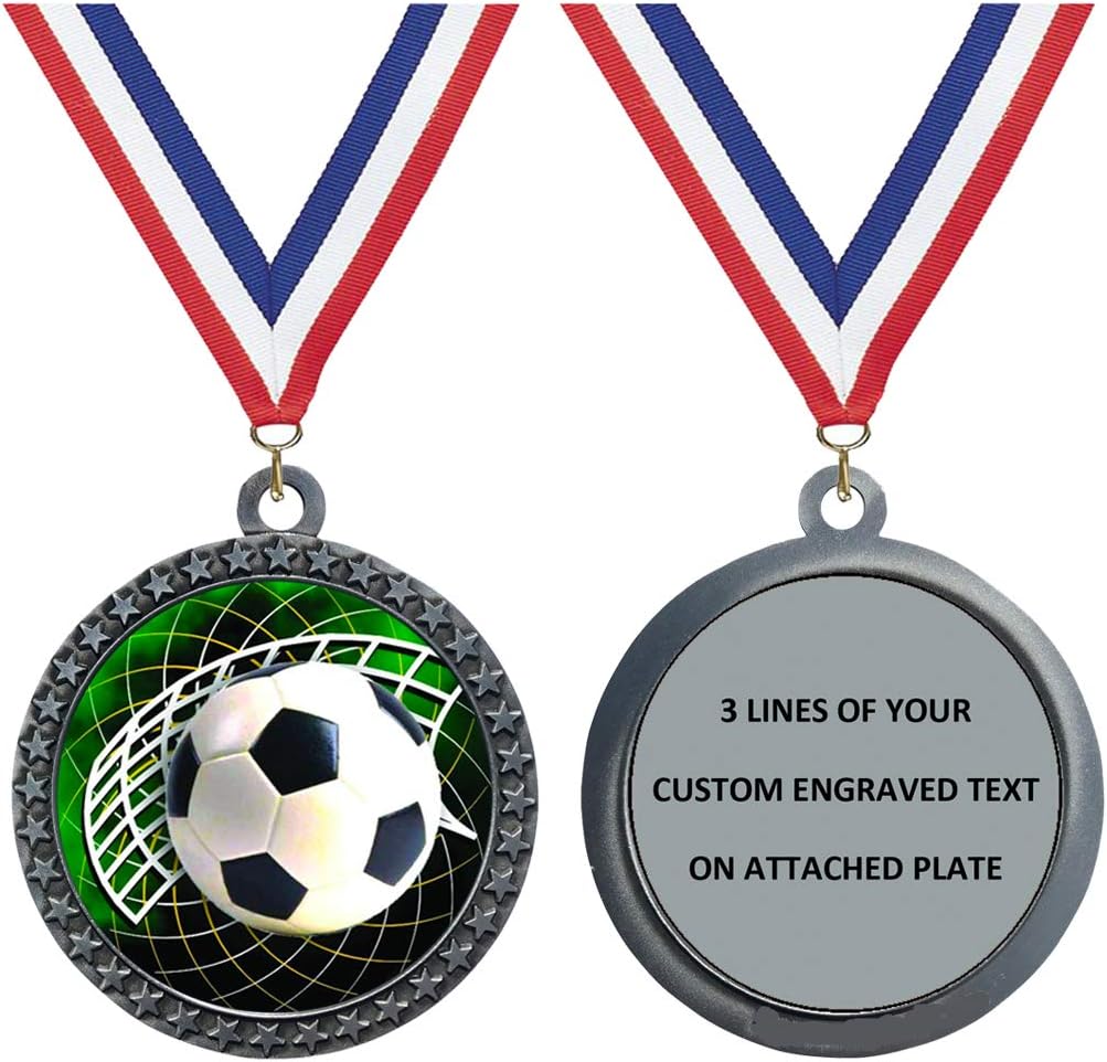 Express Medals 1 to 50 Packs Engraved Personalized Custom 2.5 Inch Gold Silver Bronze Soccer Medals Trophy Award with Neck Ribbon Medal Trophies LD212FCL542